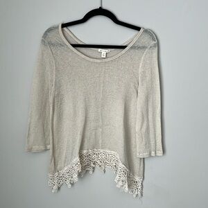 Cream 3/4 Sleeve Boho Top Size Small